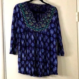Lucky Brand 3/4 blue and green tunic